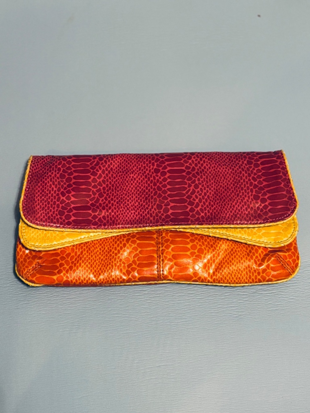 Nine West Clutch Color Block Yellow/Orange Faux Leather